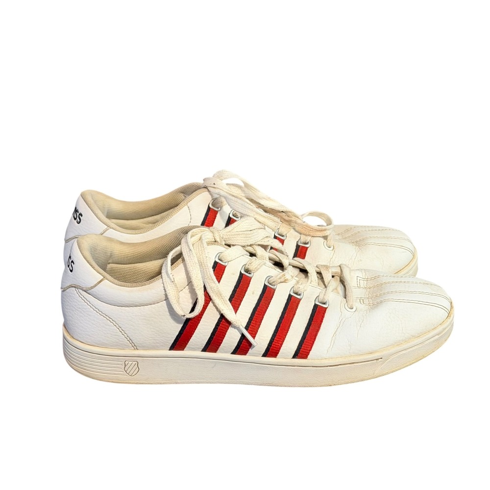K-Swiss Mens Court Sneakers White Red Black Stripes 0F398160 Size 10